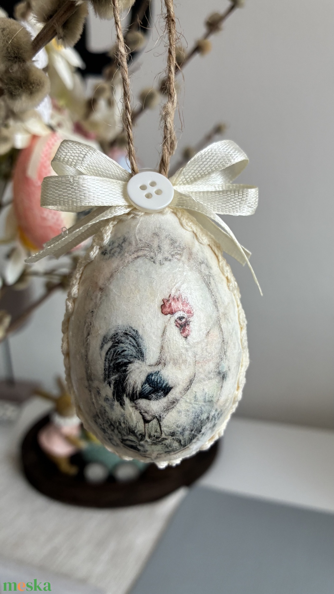 Kakasos, tyúkos, csipkés húsvéti tojás - ünnepi díszek, dekorációk - húsvéti díszek és dekorációk - húsvéti tojásfadíszek - Meska.hu