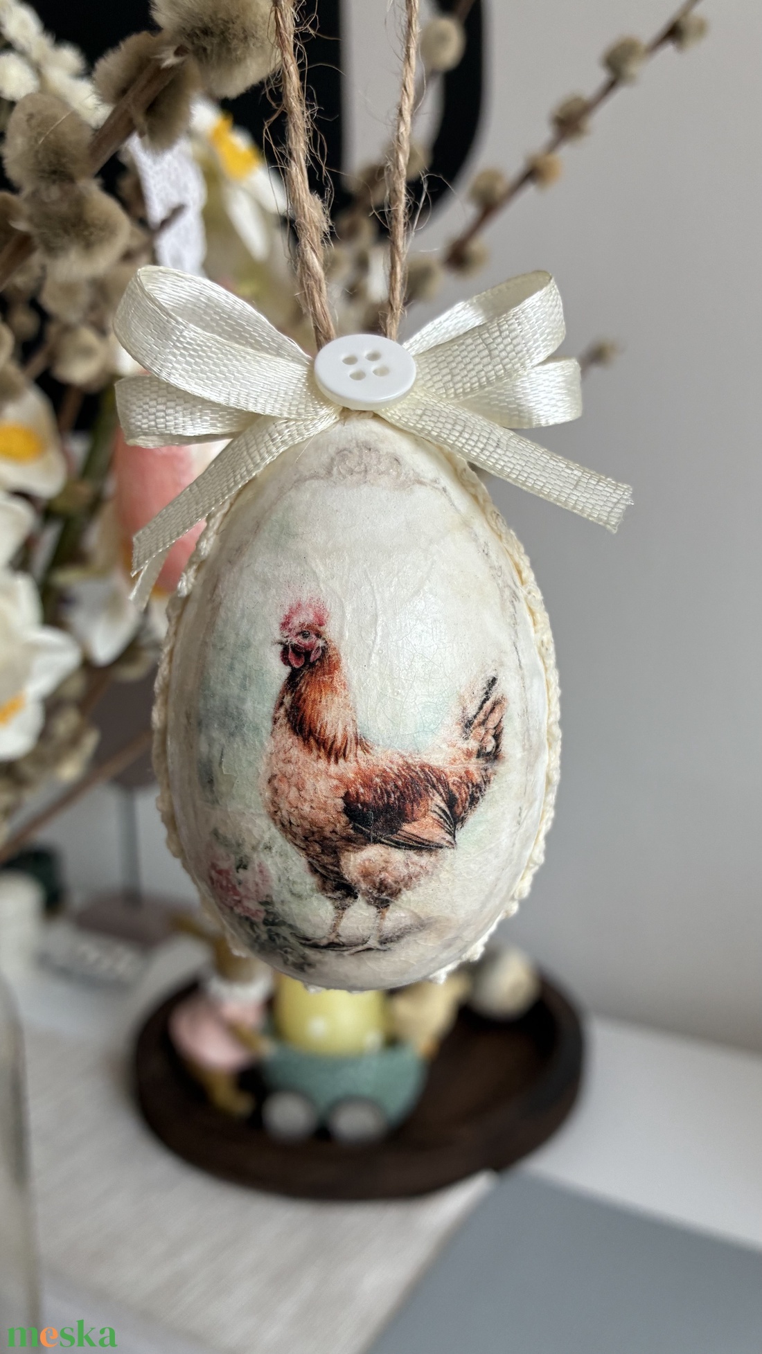 Kakasos, tyúkos, csipkés húsvéti tojás - ünnepi díszek, dekorációk - húsvéti díszek és dekorációk - húsvéti tojásfadíszek - Meska.hu