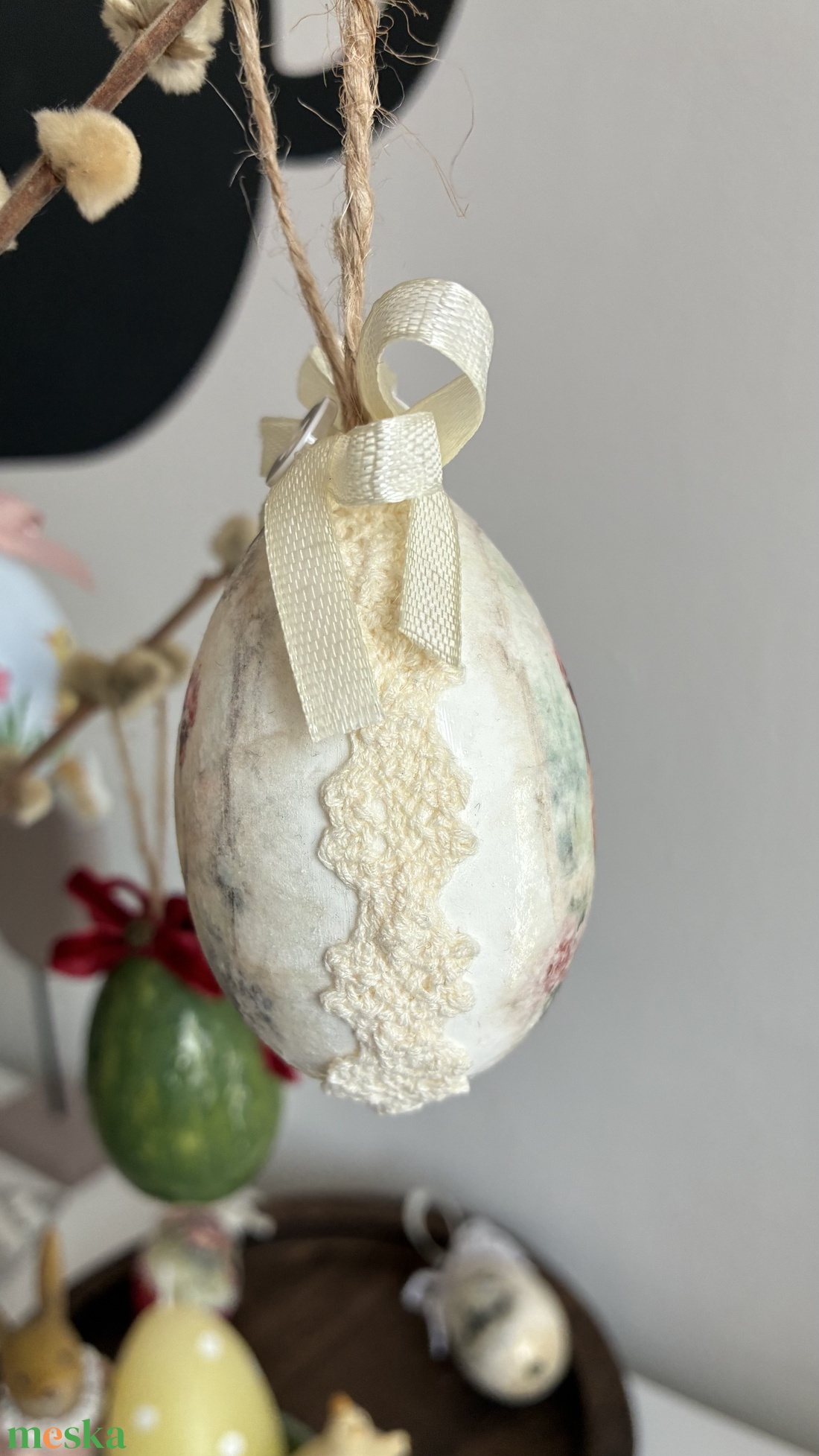 Kakasos, tyúkos, csipkés húsvéti tojás - ünnepi díszek, dekorációk - húsvéti díszek és dekorációk - húsvéti tojásfadíszek - Meska.hu