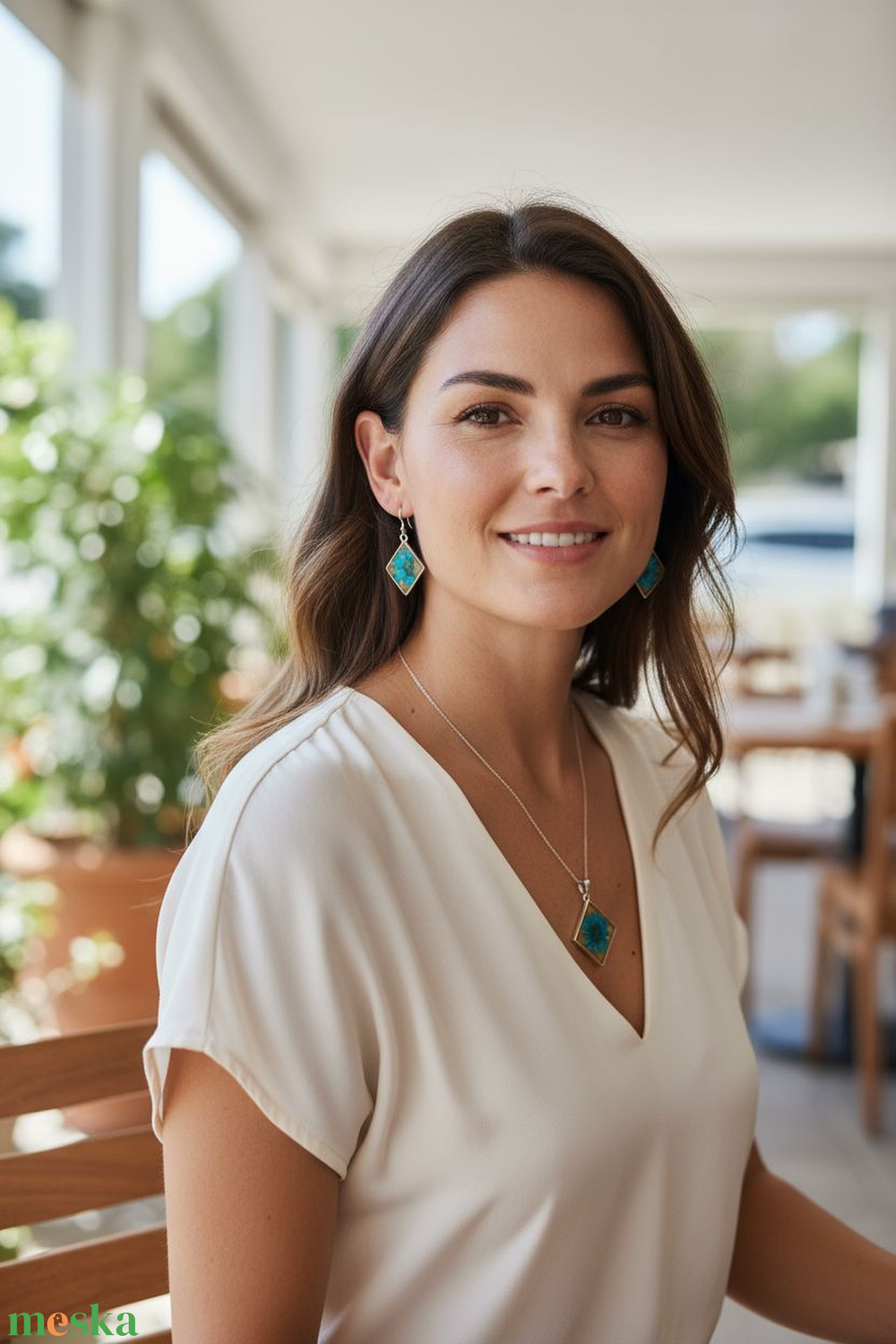  Sivatagi Virág � Türkiz Virágos Műgyanta Ékszerszett, Négyzet Forma - ékszer - ékszerszett - Meska.hu