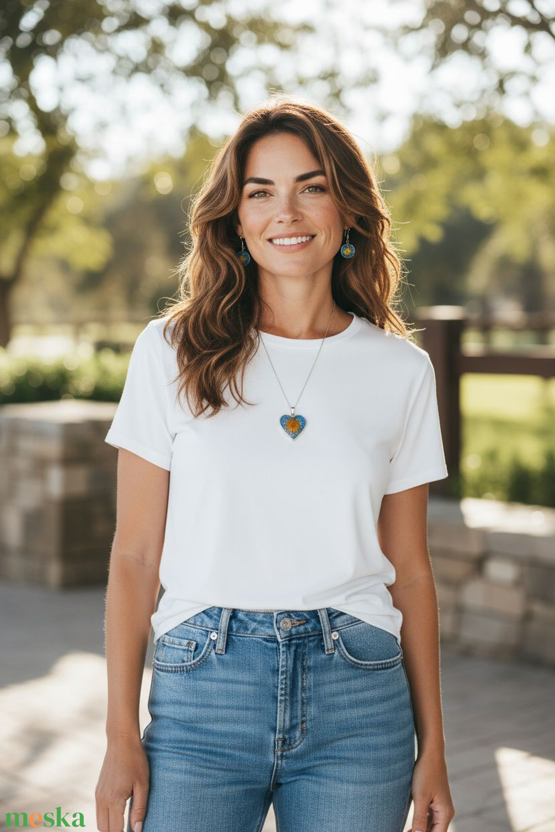 Napfényes Szív - Valódi Virágos Műgyanta Ékszerszett (Fülbevaló és Medál), Kék Színű - ékszer - ékszerszett - Meska.hu