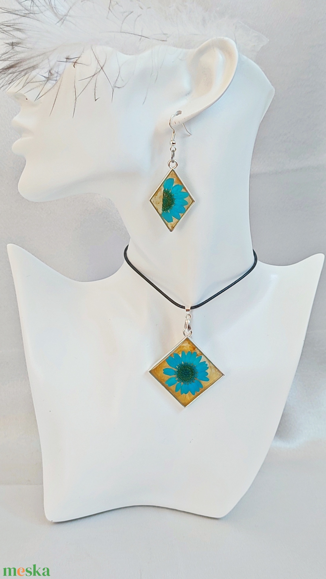  Sivatagi Virág � Türkiz Virágos Műgyanta Ékszerszett, Négyzet Forma - ékszer - ékszerszett - Meska.hu