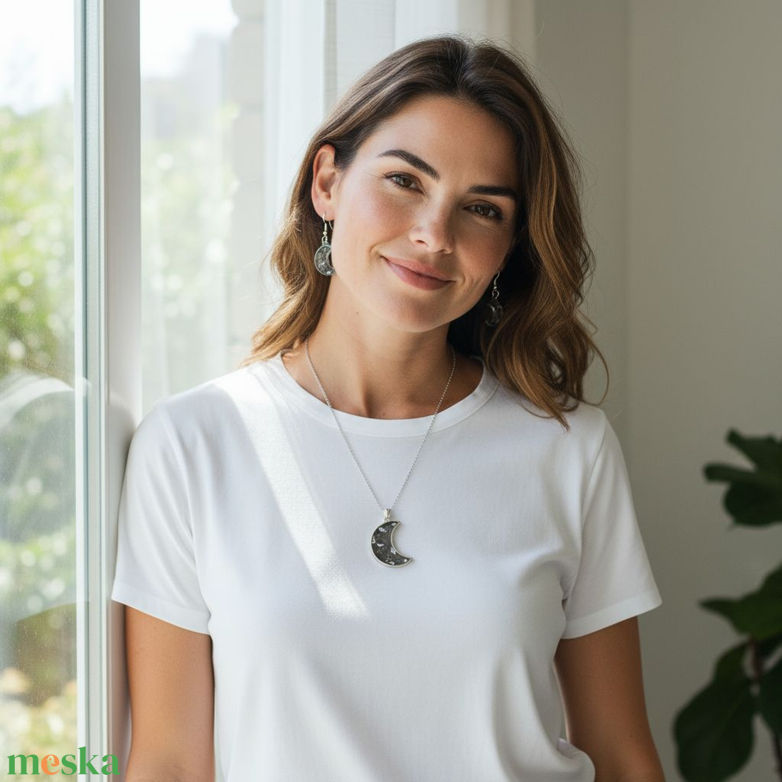 Éjszakai Kívánság  Pitypang Magos Félhold Műgyanta Ékszerszett, Fekete és Ezüst - ékszer - ékszerszett - Meska.hu