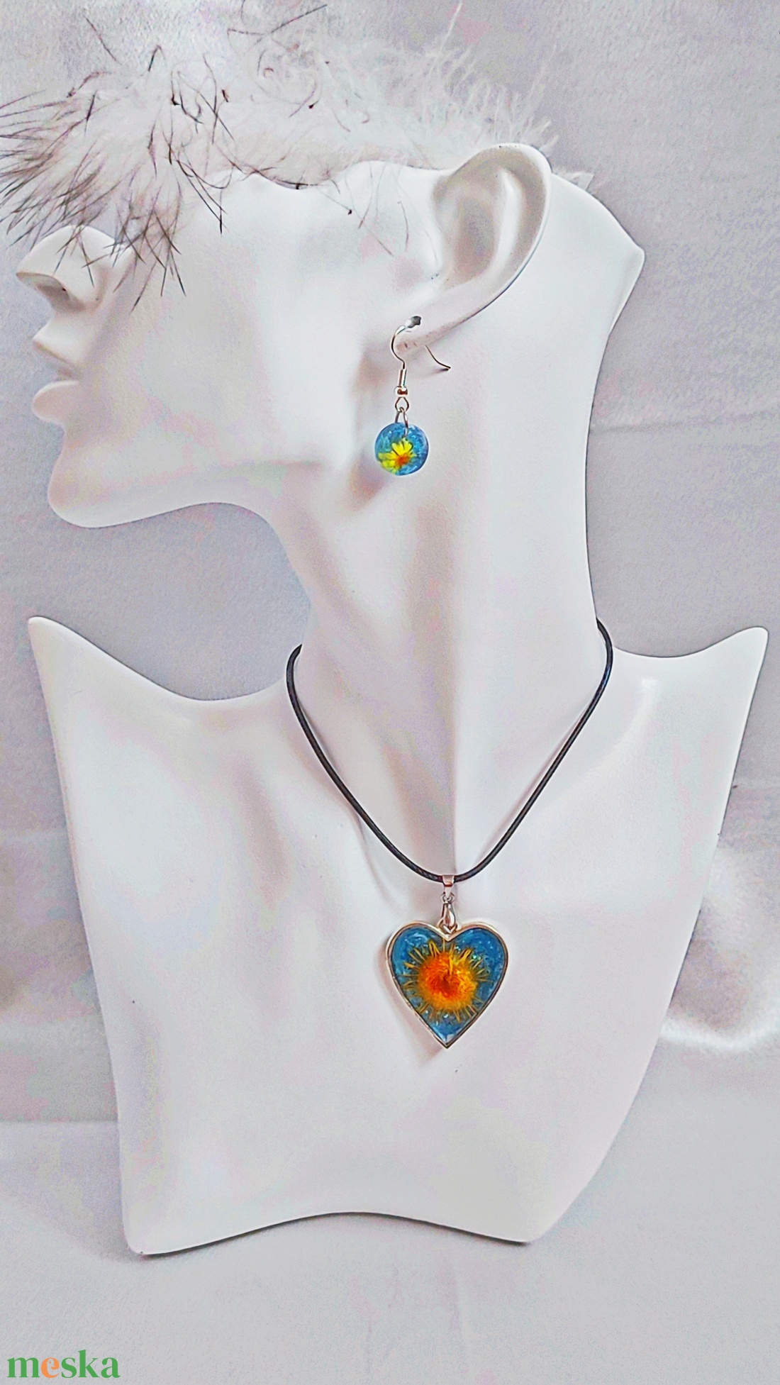 Napfényes Szív - Valódi Virágos Műgyanta Ékszerszett (Fülbevaló és Medál), Kék Színű - ékszer - ékszerszett - Meska.hu