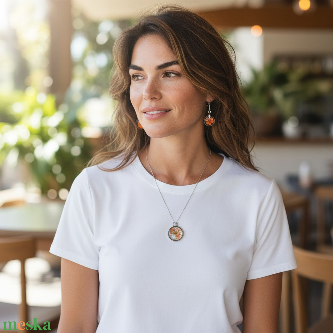 Őszi Éj Parázs  Narancssárga Virágos Műgyanta/Kaboson Ékszerszett, Fekete Alapon - ékszer - ékszerszett - Meska.hu