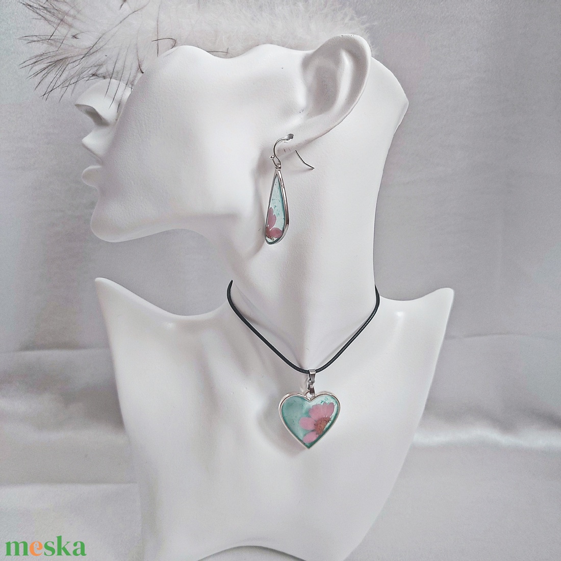 Zöld Virágálom  Rózsa Virágos Műgyanta Ékszerszett, Szív és Csepp Forma - ékszer - ékszerszett - Meska.hu