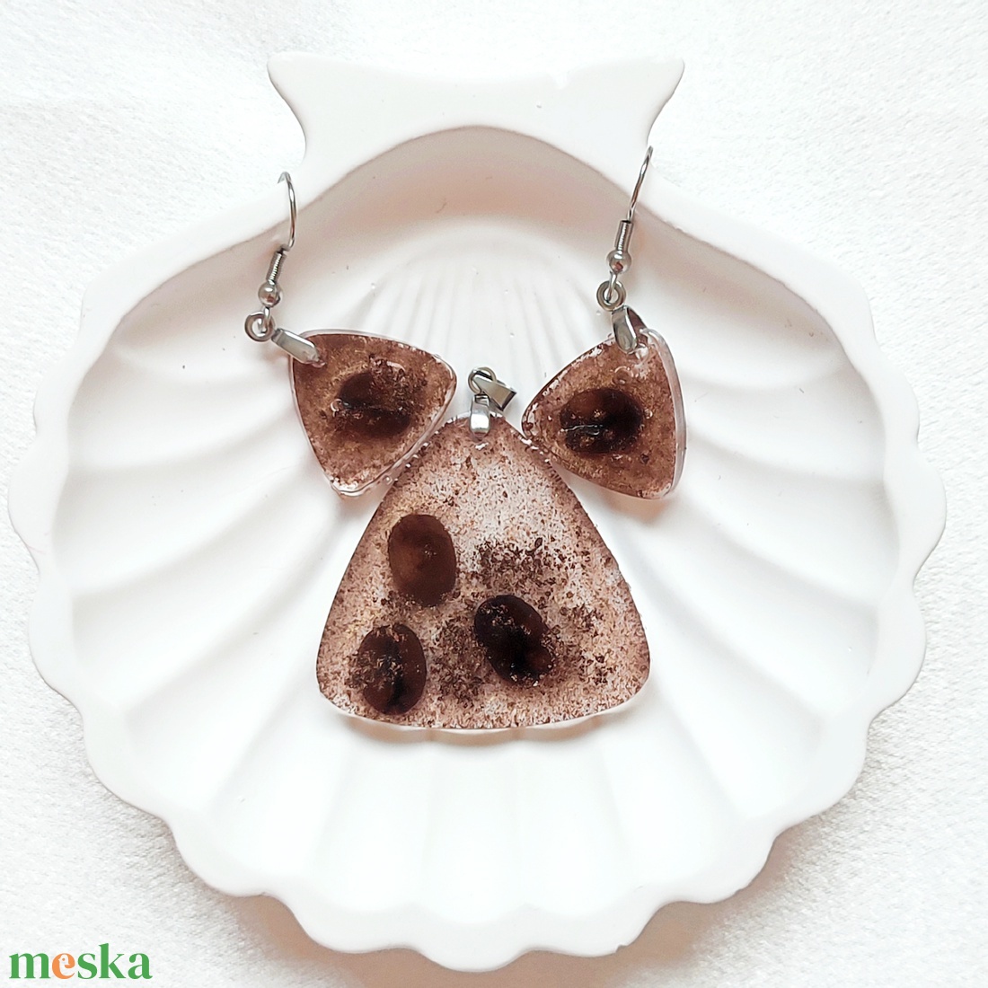 Kávé Latte - Kávészemek műgyantában - ékszer - ékszerszett - Meska.hu