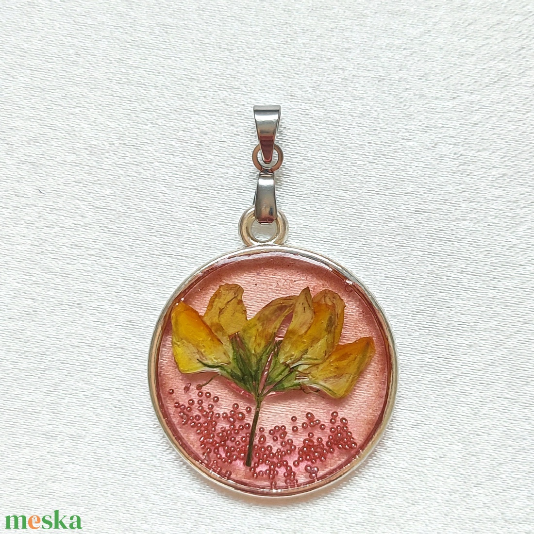 Kis kertem - sárga virág gyanta szett barna vörös alapon - ékszer - ékszerszett - Meska.hu