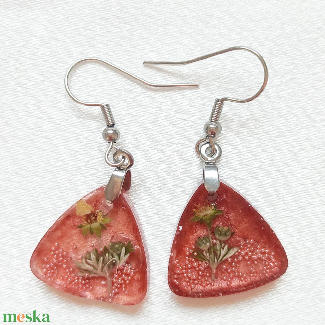 Kis kertem - sárga virág gyanta szett barna vörös alapon - ékszer - ékszerszett - Meska.hu