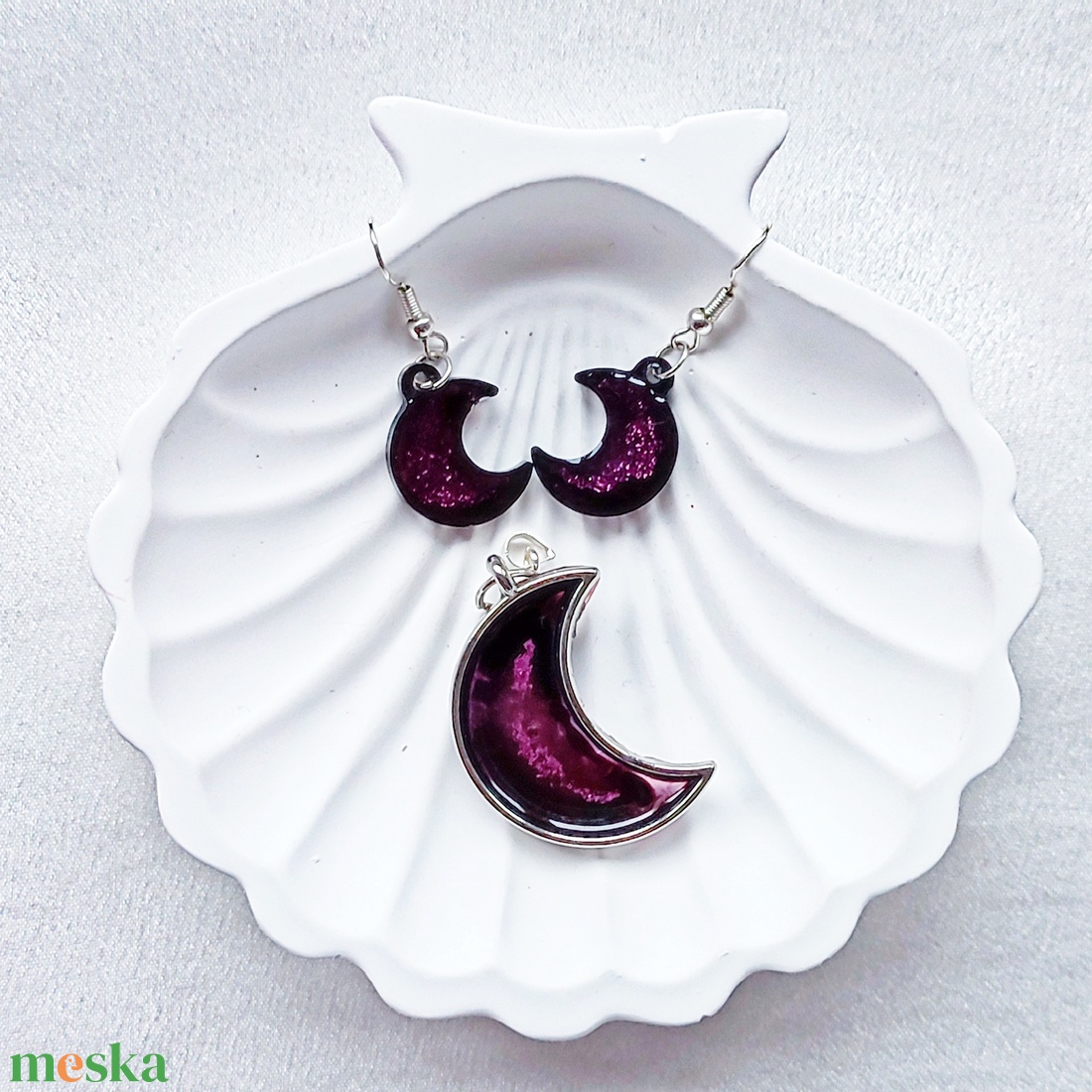 Misztikus Félhold Ékszerszett - Műgyanta medál és fülbevaló  - ékszer - ékszerszett - Meska.hu