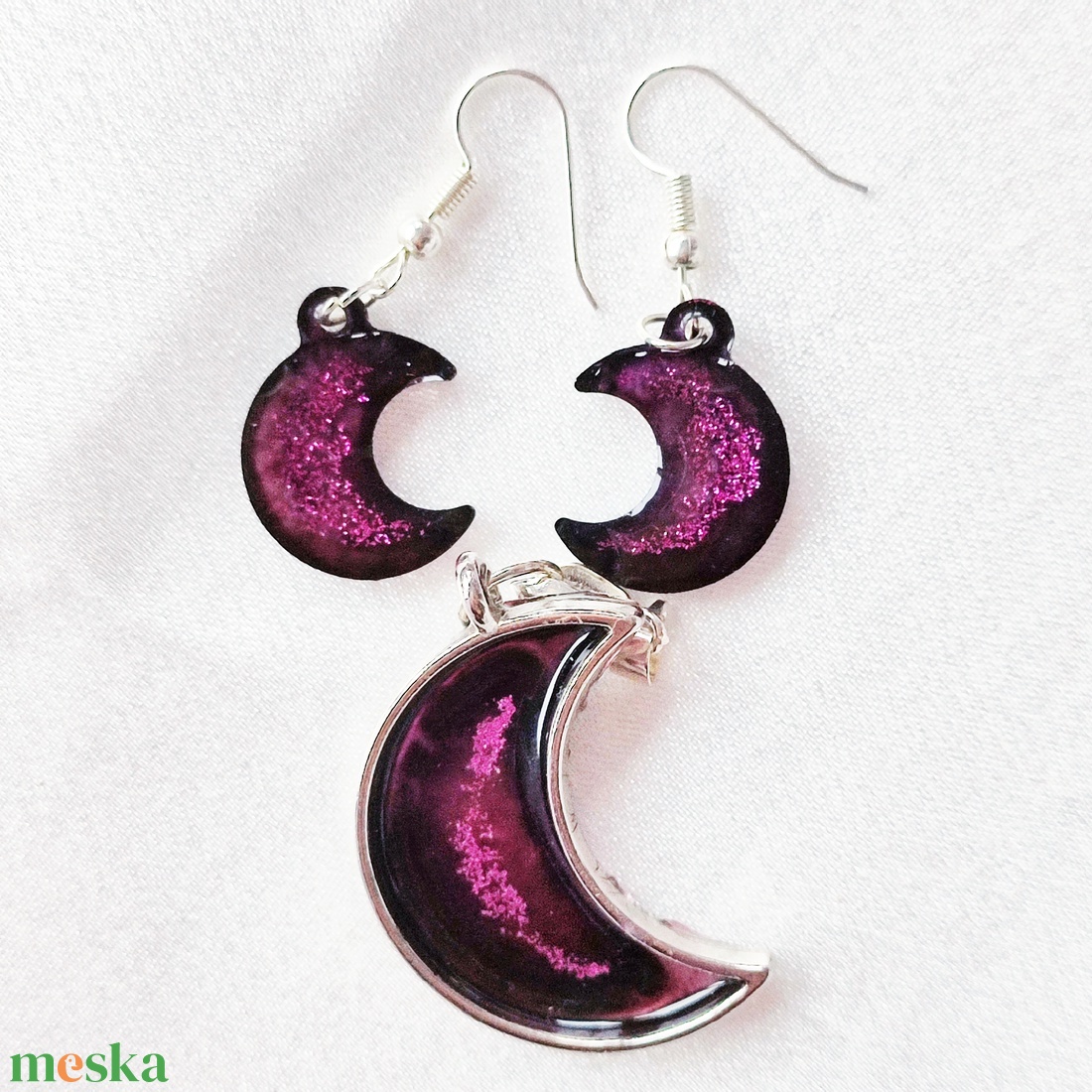 Misztikus Félhold Ékszerszett - Műgyanta medál és fülbevaló  - ékszer - ékszerszett - Meska.hu
