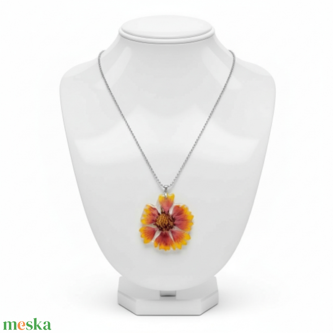 Aranyeső Virágmedál � sárga-vörös préselt virág, átlátszó gyantában - ékszer - ékszerszett - Meska.hu