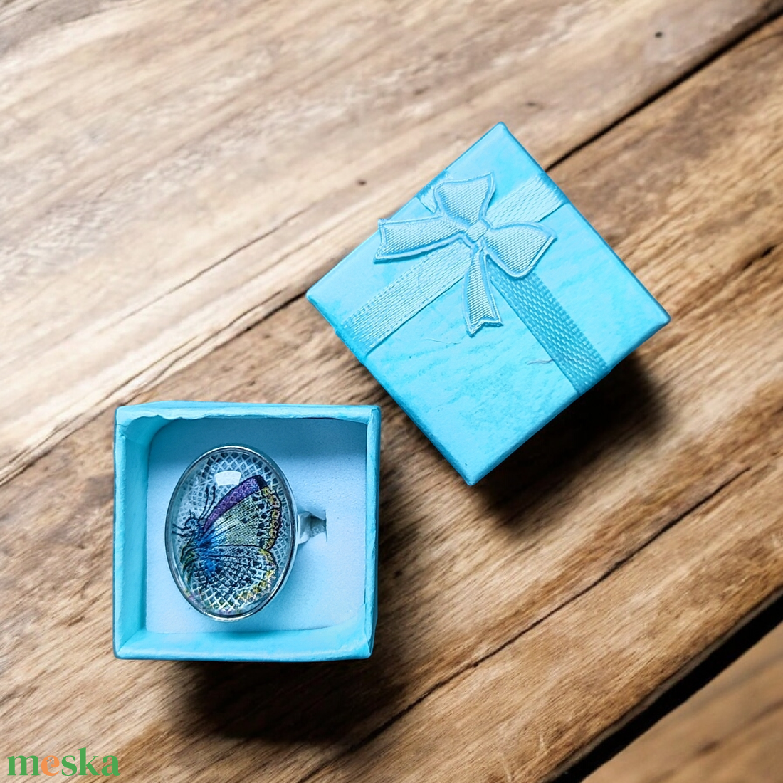 Vintage Stílusú Pillangó Gyűrű - ékszer - gyűrű - üveglencsés gyűrű - Meska.hu