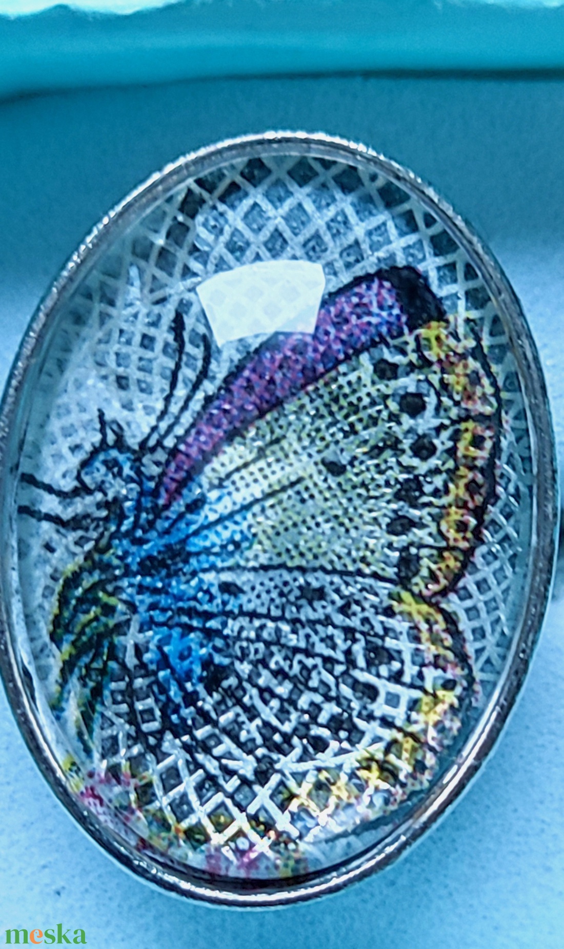 Vintage Stílusú Pillangó Gyűrű - ékszer - gyűrű - üveglencsés gyűrű - Meska.hu