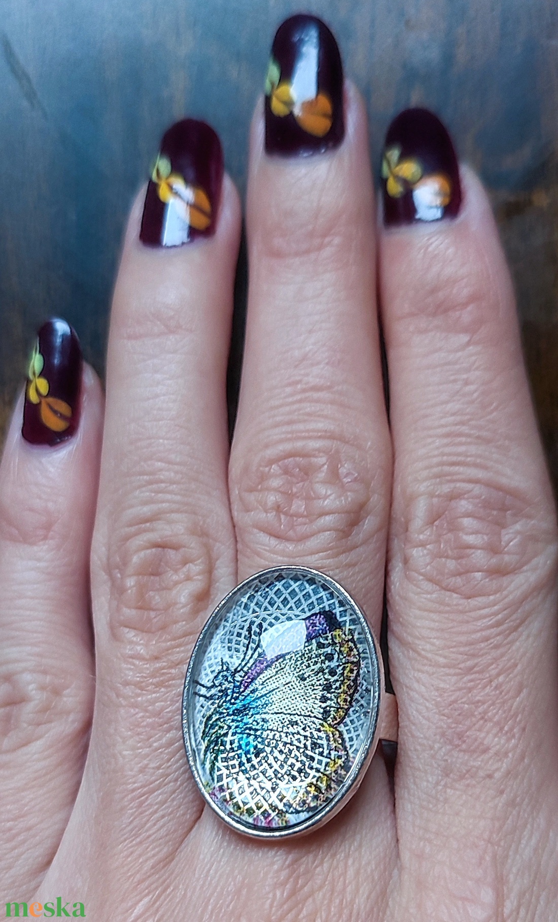 Vintage Stílusú Pillangó Gyűrű - ékszer - gyűrű - üveglencsés gyűrű - Meska.hu