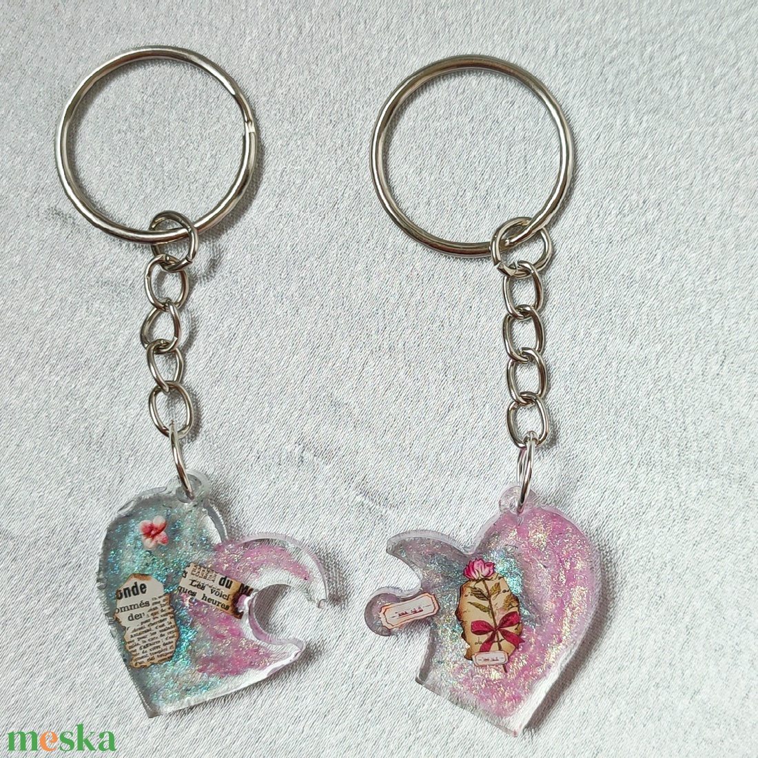 Páros Puzzle Szív Kulcstartó Szett Epoxy Gyantából - táska & tok - kulcstartó & táskadísz - kulcstartó - Meska.hu