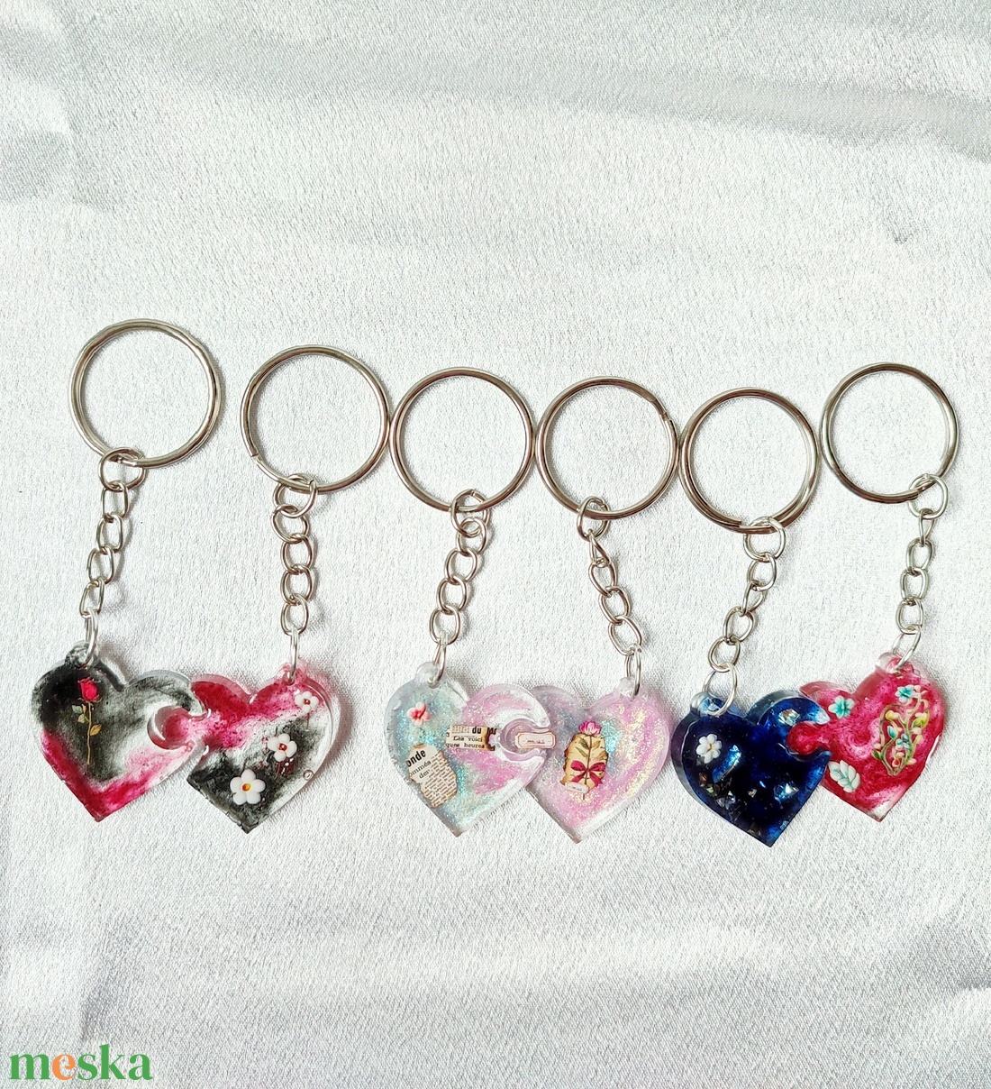 Páros Puzzle Szív Kulcstartó Szett Epoxy Gyantából - táska & tok - kulcstartó & táskadísz - kulcstartó - Meska.hu