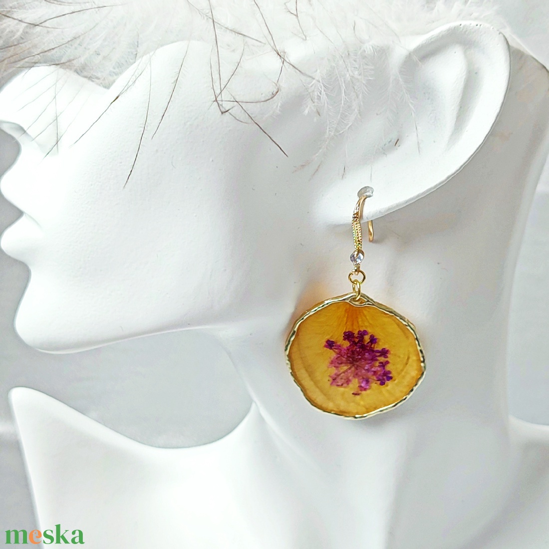 Valódi Sárga Rózsaszirom Fülbevaló Cirkónia Köves Akasztóval - ékszer - fülbevaló - lógó fülbevaló - Meska.hu