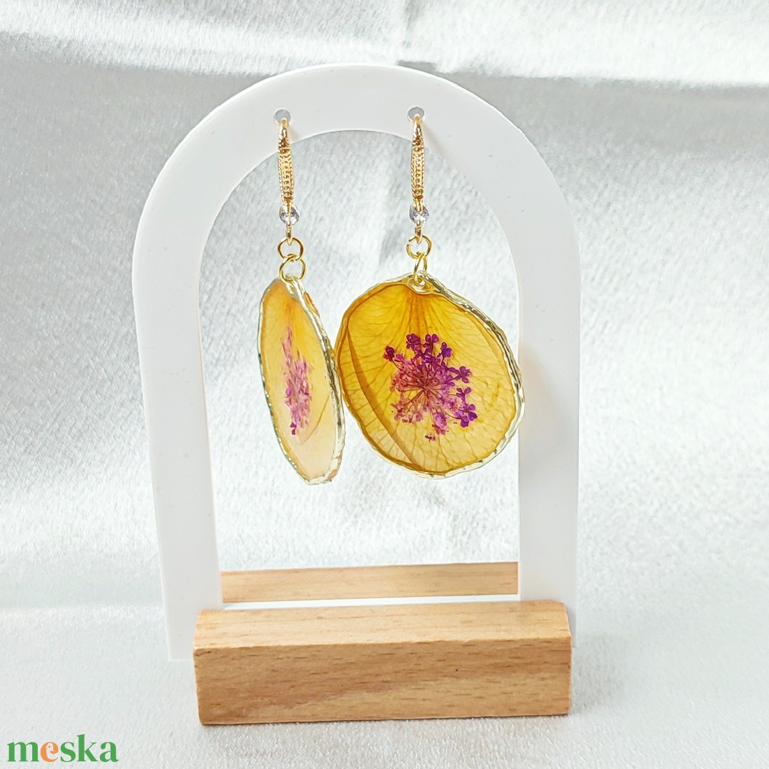 Valódi Sárga Rózsaszirom Fülbevaló Cirkónia Köves Akasztóval - ékszer - fülbevaló - lógó fülbevaló - Meska.hu