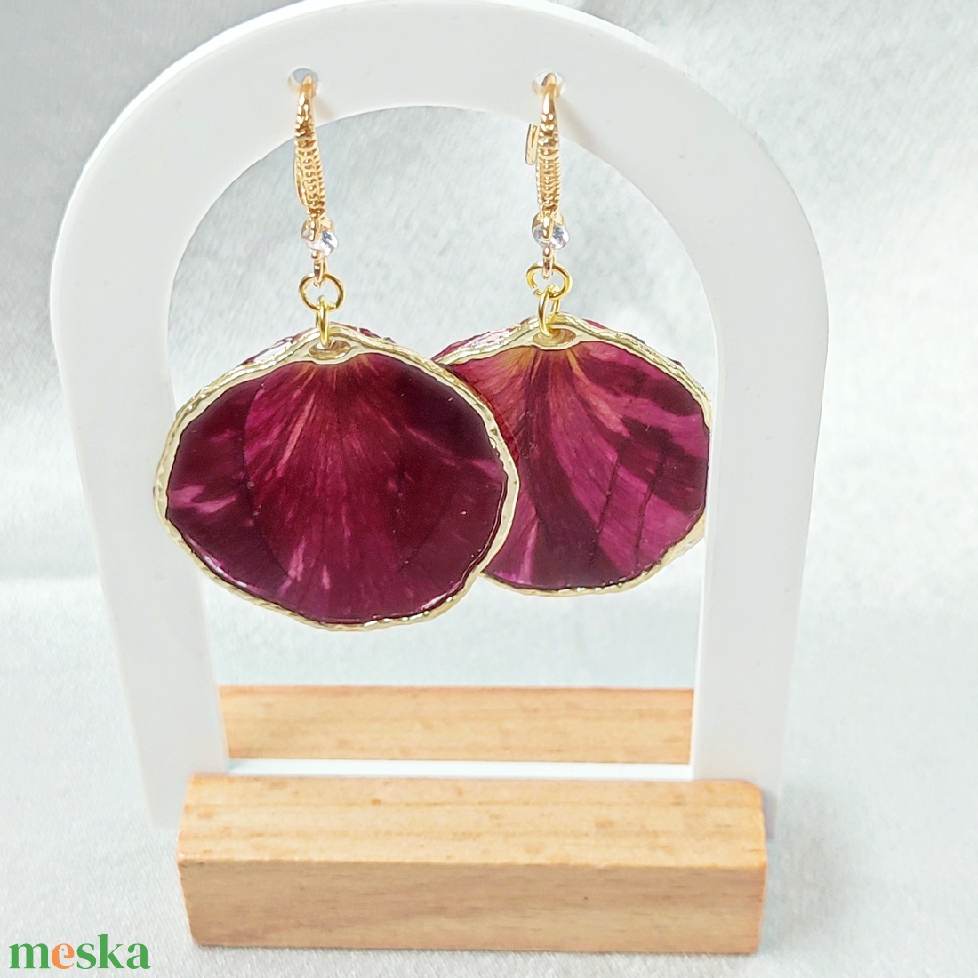 Romantikus Cirmos Rózsaszirom Fülbevaló Cirkónia Köves Akasztóval - ékszer - fülbevaló - lógó fülbevaló - Meska.hu