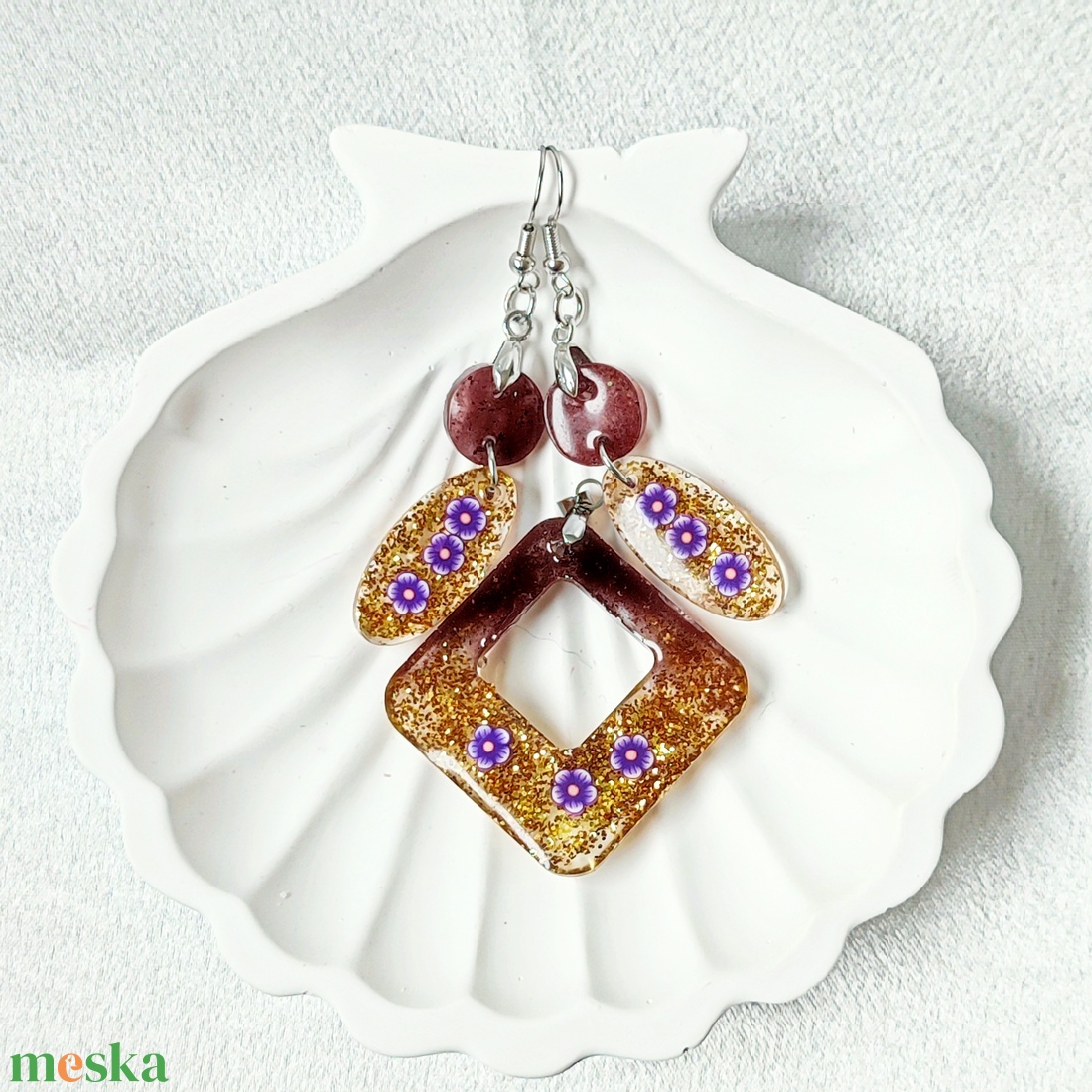 Arany Ragyogás � Lila Virágos Műgyanta Ékszerszett - ékszer - ékszerszett - Meska.hu