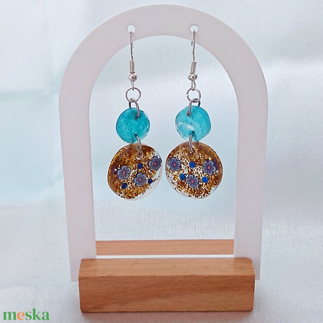 Absztrakt Művészet � Geometrikus Műgyanta Fülbevaló Arany Csillogással - ékszer - fülbevaló - lógó fülbevaló - Meska.hu