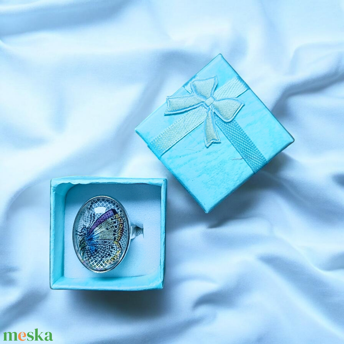 Vintage Stílusú Pillangó Gyűrű - ékszer - gyűrű - üveglencsés gyűrű - Meska.hu