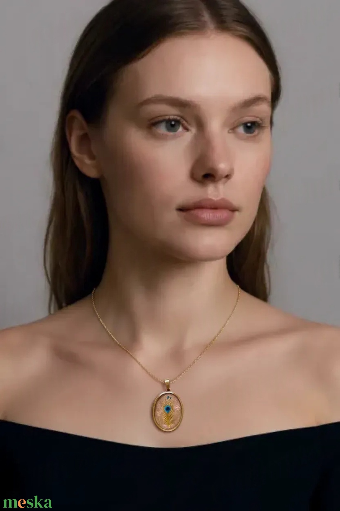 Elegáns pávaszemes ovális medál  - ékszer - nyaklánc - medálos nyaklánc - Meska.hu
