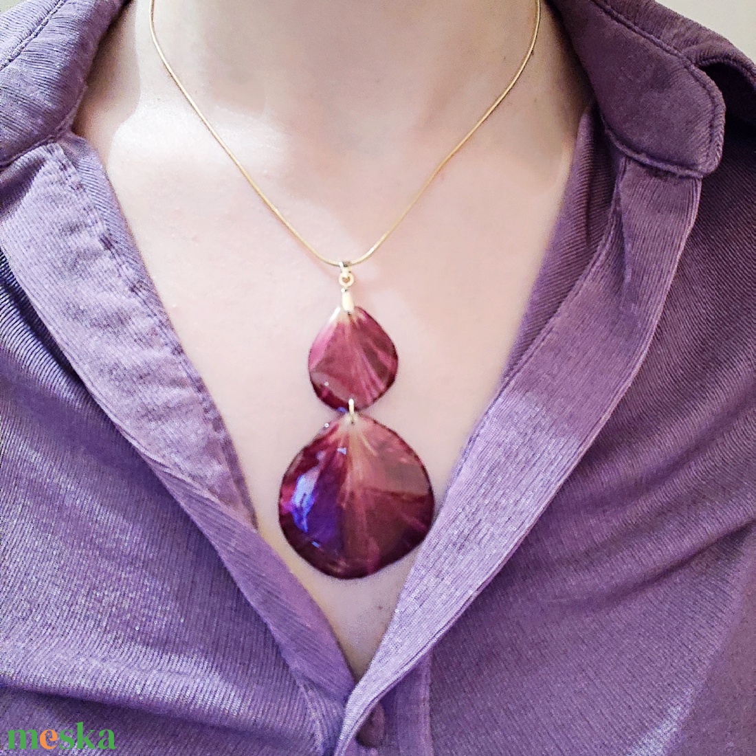 Dupla rózsa szirmos medál - ékszer - nyaklánc - medálos nyaklánc - Meska.hu