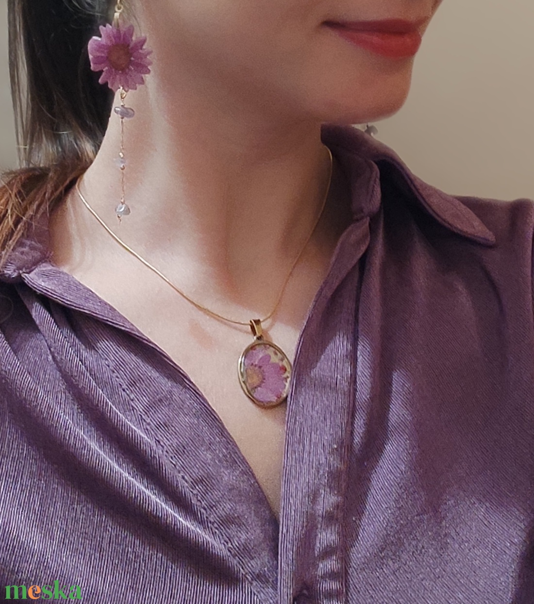 Lila Álom - Valódi virágos műgyanta ékszerszett ametiszt kövekkel - ékszer - ékszerszett - Meska.hu