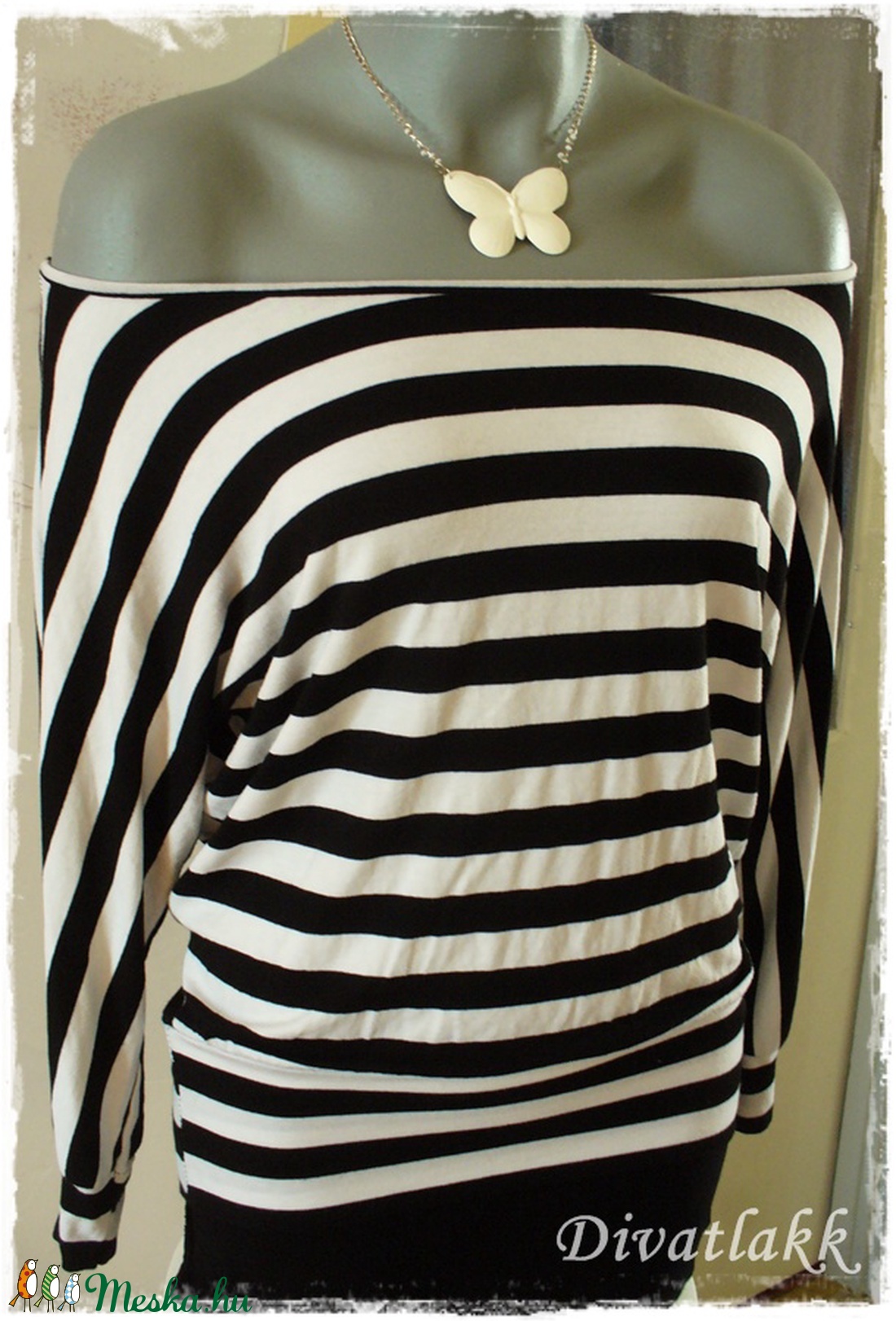 Tengerész stílus, csíkos pamut felső -  - Meska.hu