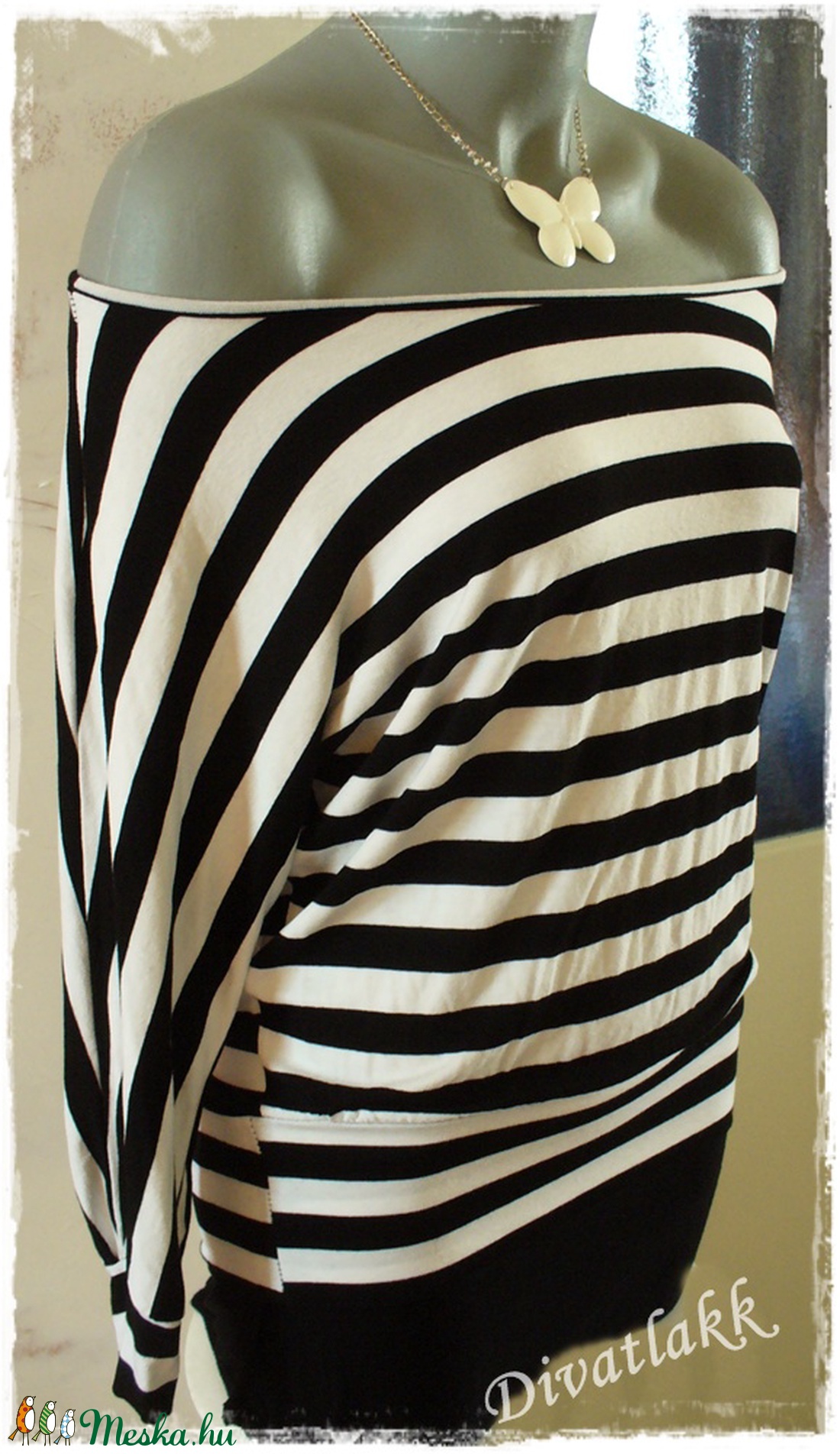 Tengerész stílus, csíkos pamut felső -  - Meska.hu