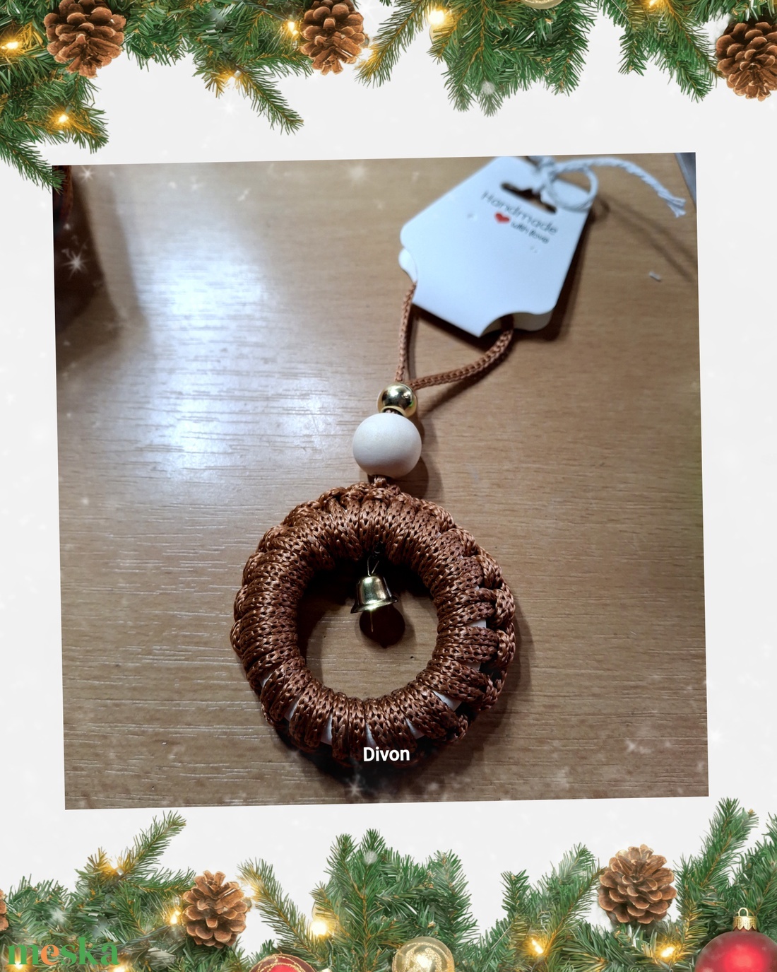 Barna színű makramé dísz karácsonyra  - karácsony - karácsonyi lakásdekoráció - karácsonyfadíszek - Meska.hu