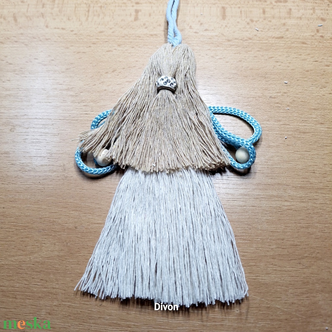 Kékszárnyú angyalka makramé fonalból  - karácsony - karácsonyi lakásdekoráció - karácsonyi manók, figurák - Meska.hu