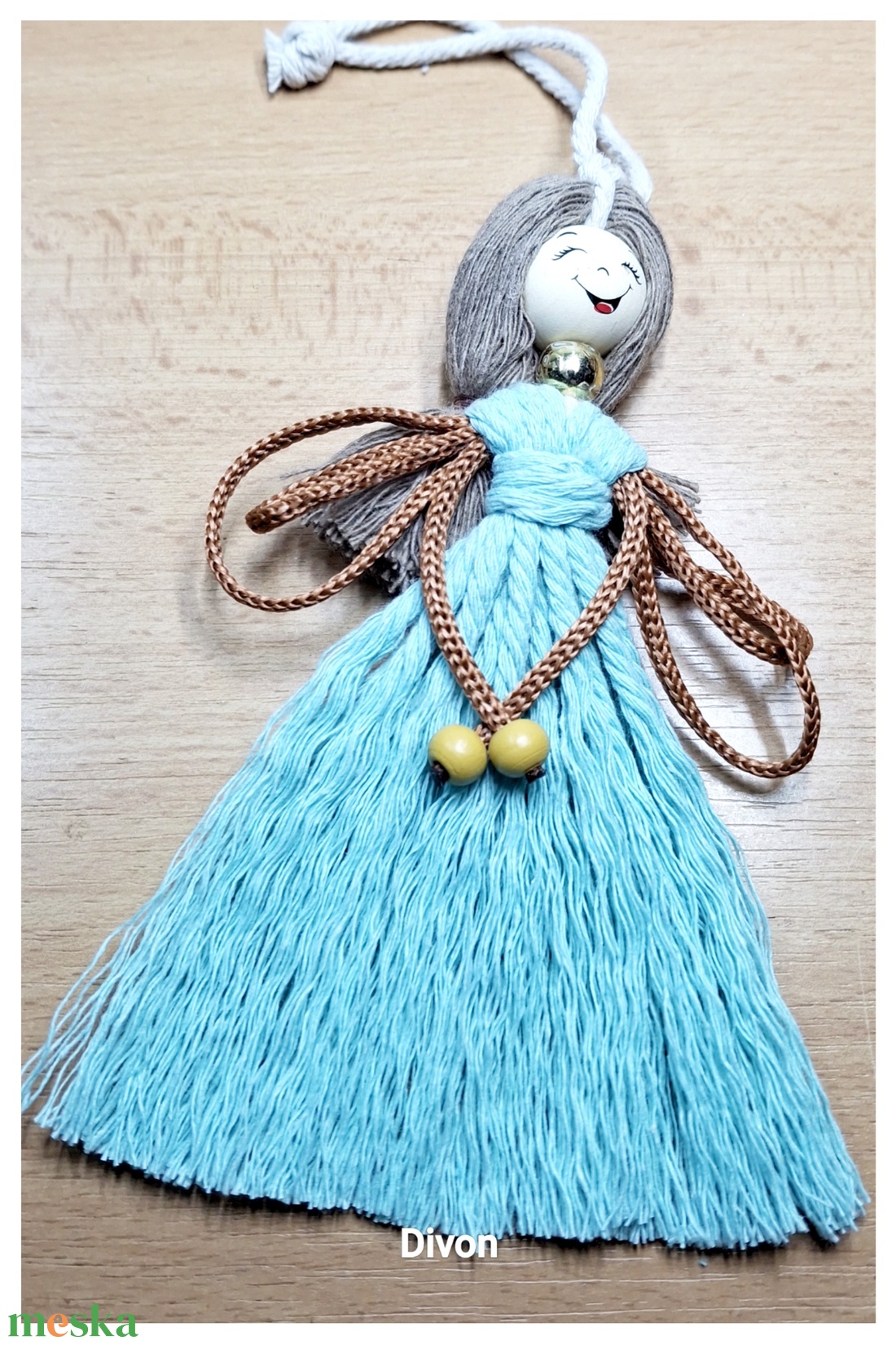 Mosolygós türkiz angyal barna szárnnyal - karácsony - karácsonyi lakásdekoráció - karácsonyfadíszek - Meska.hu