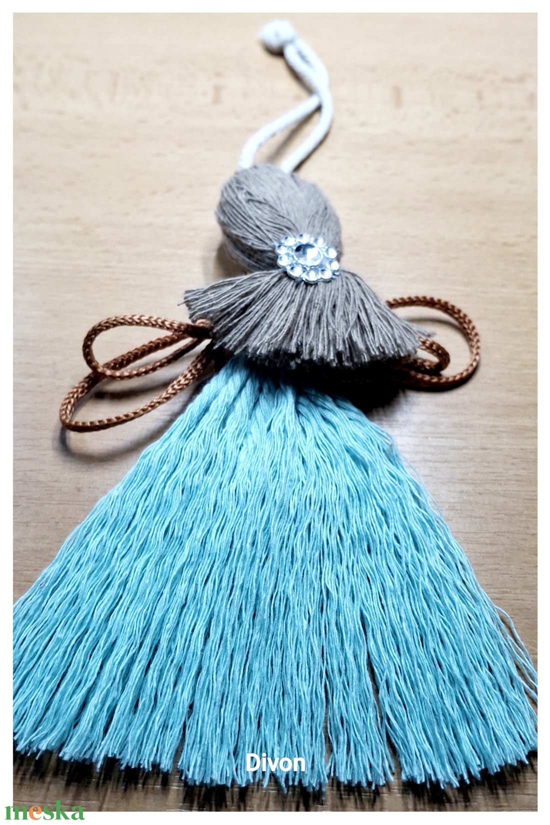 Mosolygós türkiz angyal barna szárnnyal - karácsony - karácsonyi lakásdekoráció - karácsonyfadíszek - Meska.hu