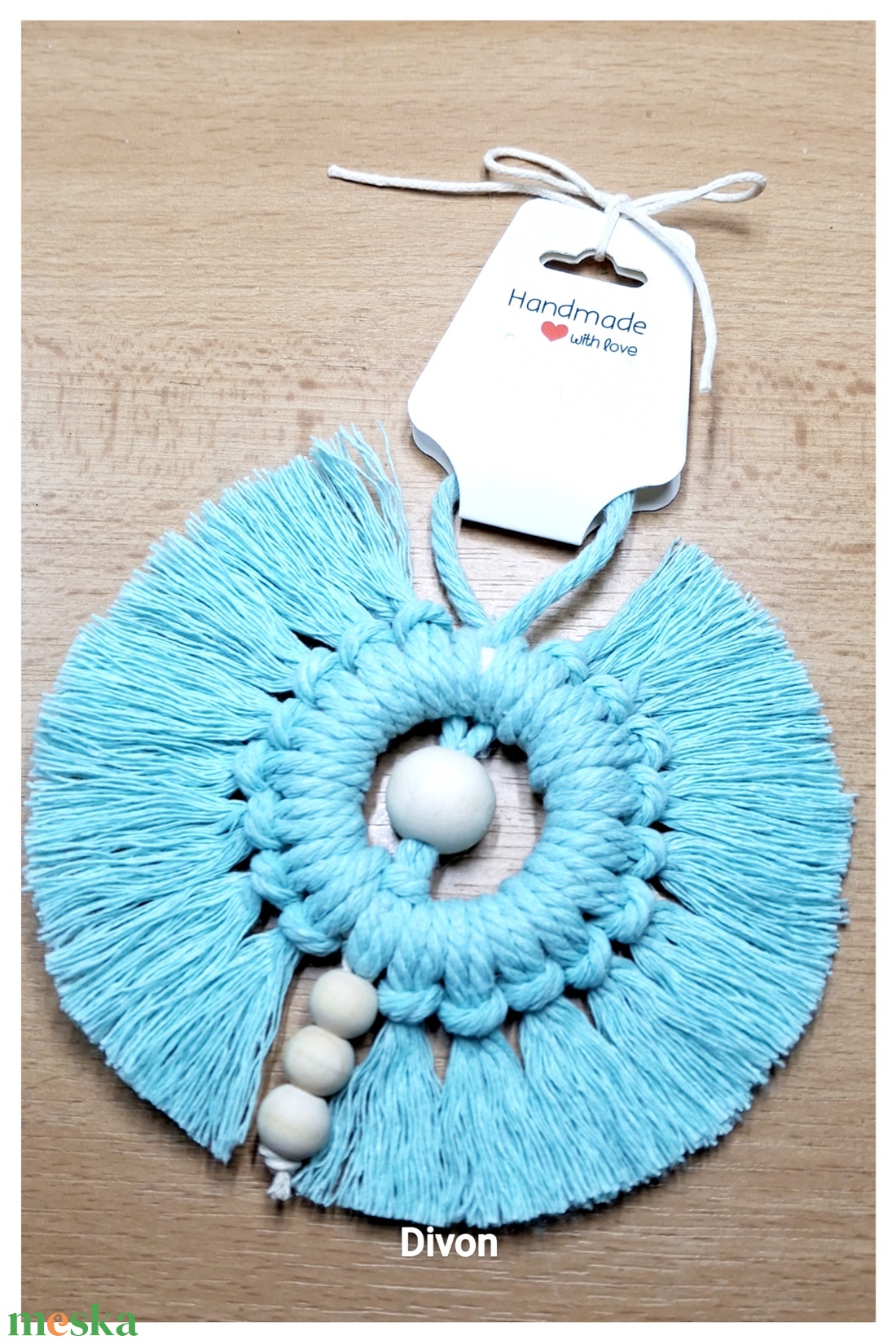 Kékszínű makramé ajándék dísz karácsonyra - karácsony - karácsonyi lakásdekoráció - karácsonyfadíszek - Meska.hu