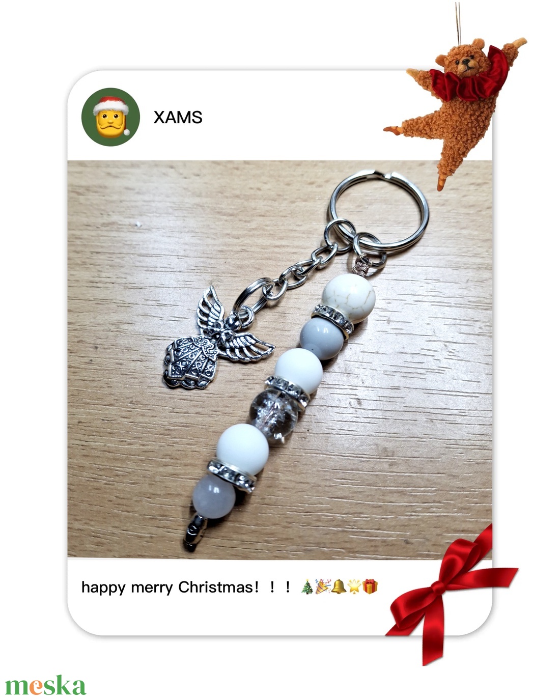 Angyalka medálos karácsonyi ajándék kulcstartó  - táska & tok - kulcstartó & táskadísz - kulcstartó - Meska.hu
