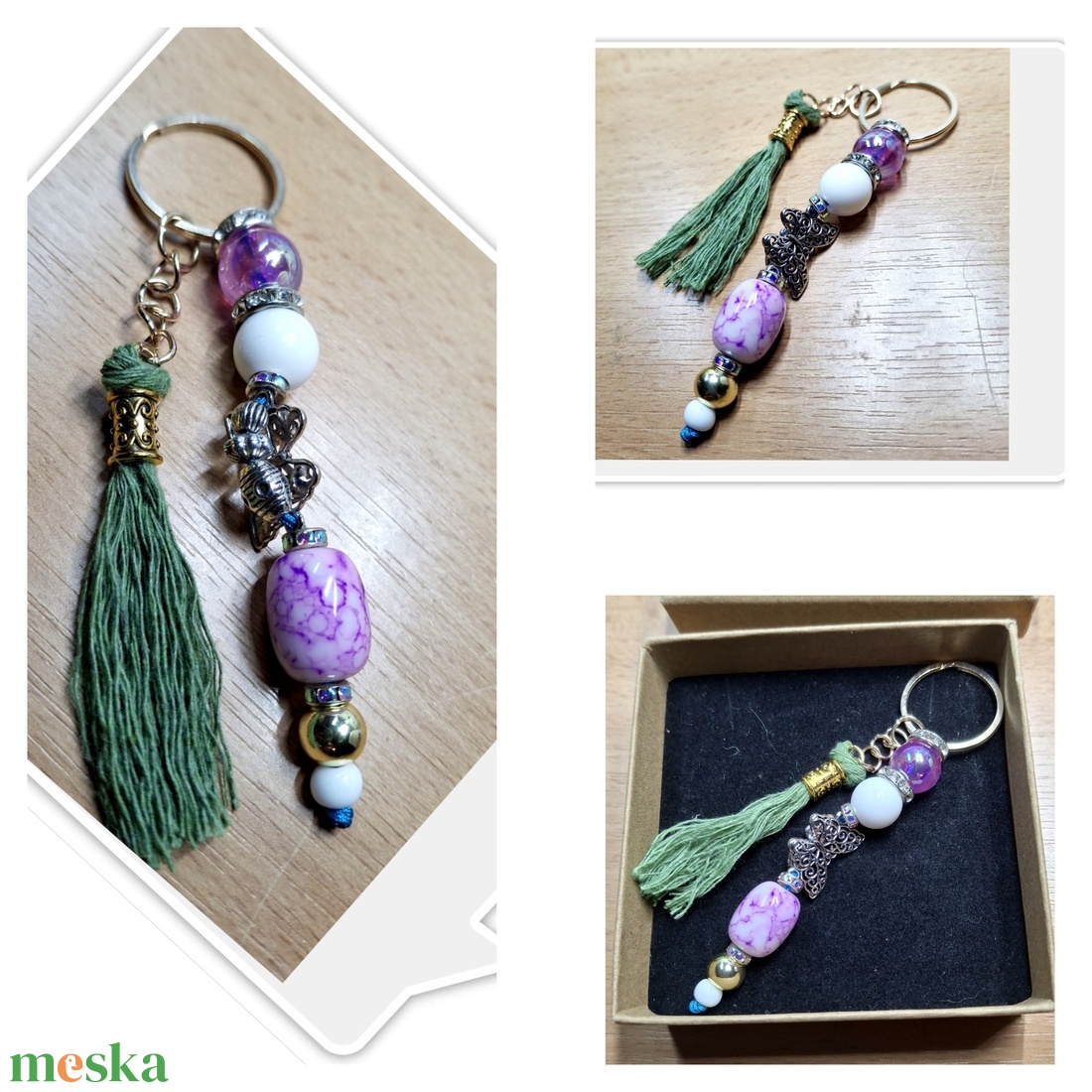 Gyöngyös - makramé kulcstartó kulcstartó karikára fűzve - táska & tok - kulcstartó & táskadísz - kulcstartó - Meska.hu