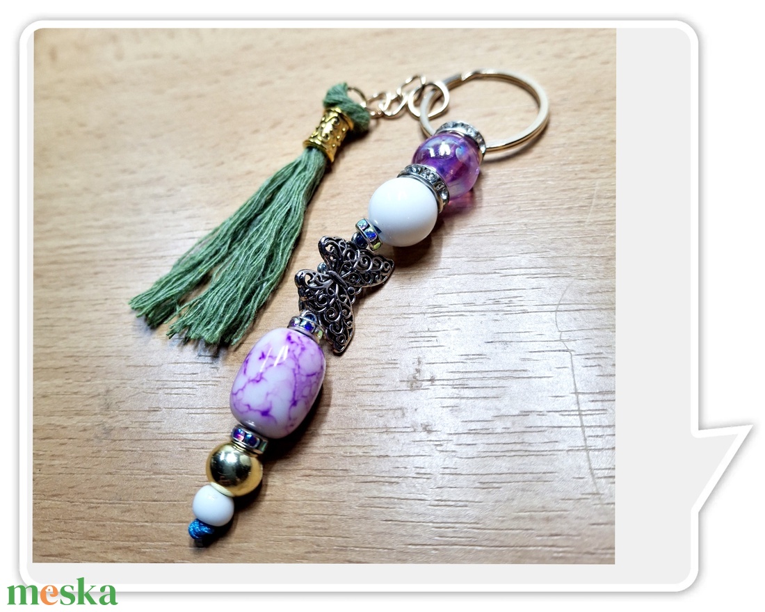 Gyöngyös - makramé kulcstartó kulcstartó karikára fűzve - táska & tok - kulcstartó & táskadísz - kulcstartó - Meska.hu