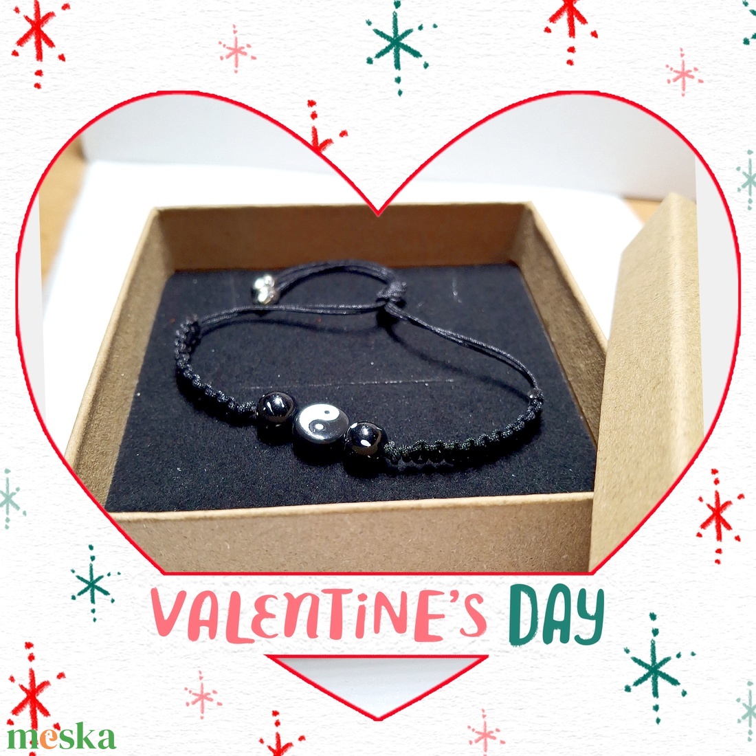 Jing-jang karkötő fekete zsinórral  - ékszer - karkötő - fonott karkötő - Meska.hu