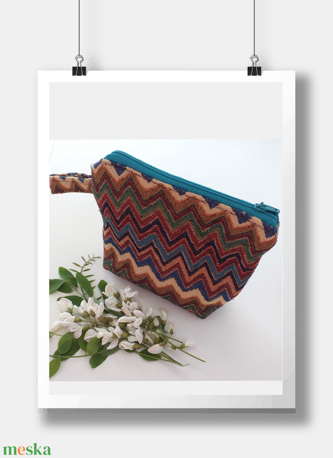 Cikk-cakk mintázatú anyagból készült kézműves neszeszer  - táska & tok - pénztárca & más tok - zsebkendőtartó tok - Meska.hu