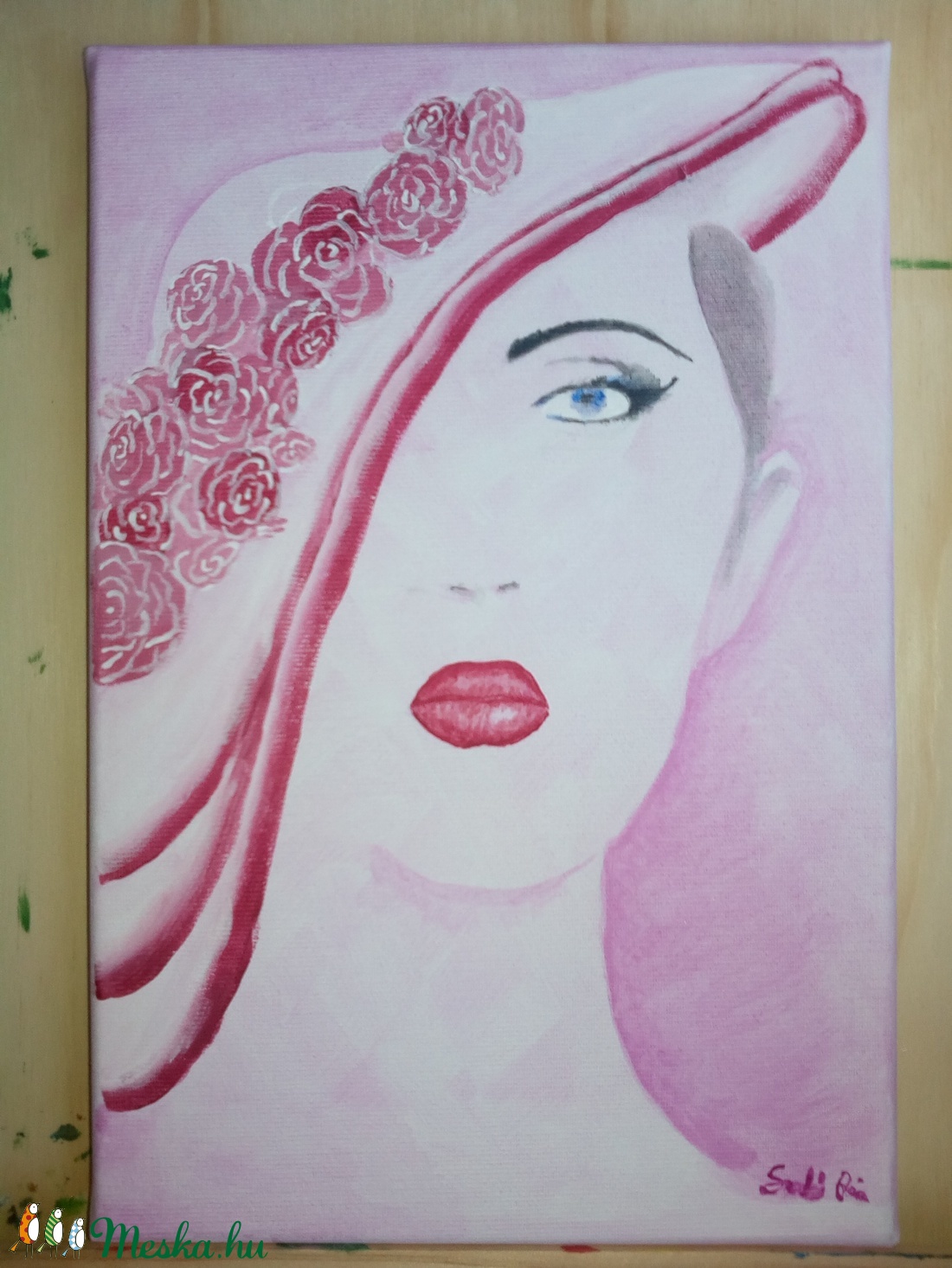 Rózsaszín kalapos hölgy 20x30 - művészet - festmény - akril - Meska.hu Rózsaszín kalapos hölgy 20x30 - művészet - festmény - akril - Meska.hu