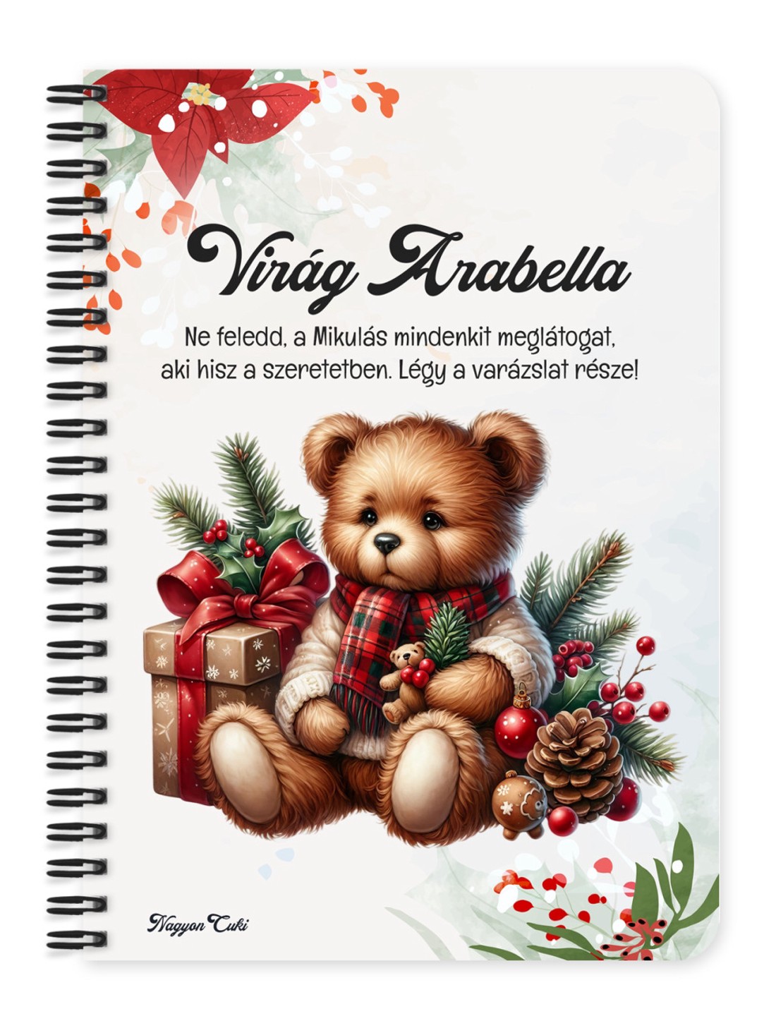 Személyre szabható - Karácsonyi Teddy maci (macival) mintás A6-os füzet - otthon & életmód - papír, írószer - jegyzetfüzet & napló - Meska.hu