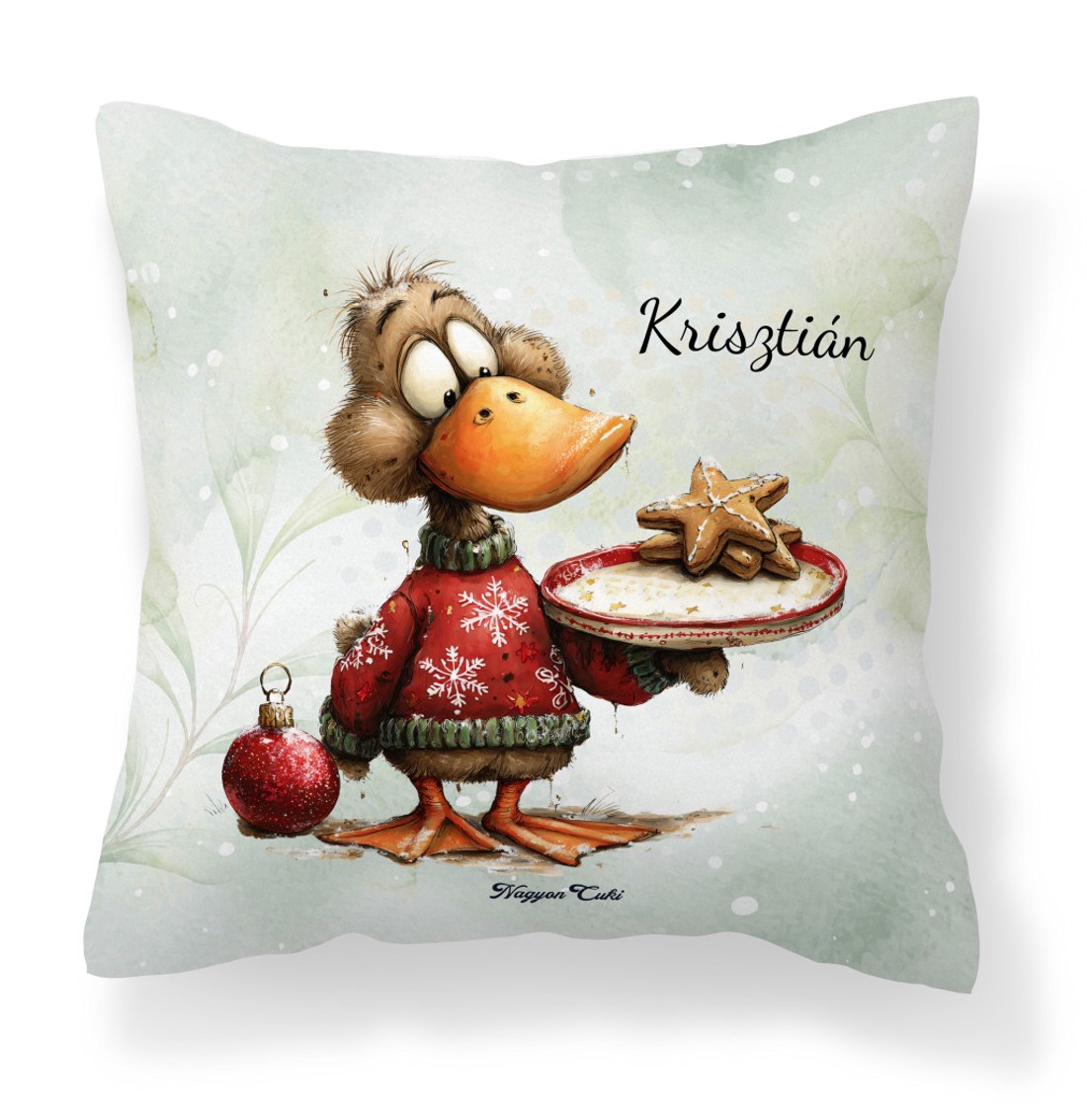Névvel kérhető - Cuki karácsonyi kacsa sütivel mintás párna - otthon & életmód - lakástextil - párna & párnahuzat - díszpárna (belsővel együtt) - Meska.hu