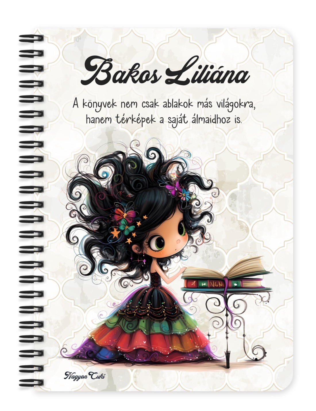 Személyre szabható - Bájos könyv hercegnő mintás A6-os füzet - otthon & életmód - papír, írószer - jegyzetfüzet & napló - Meska.hu