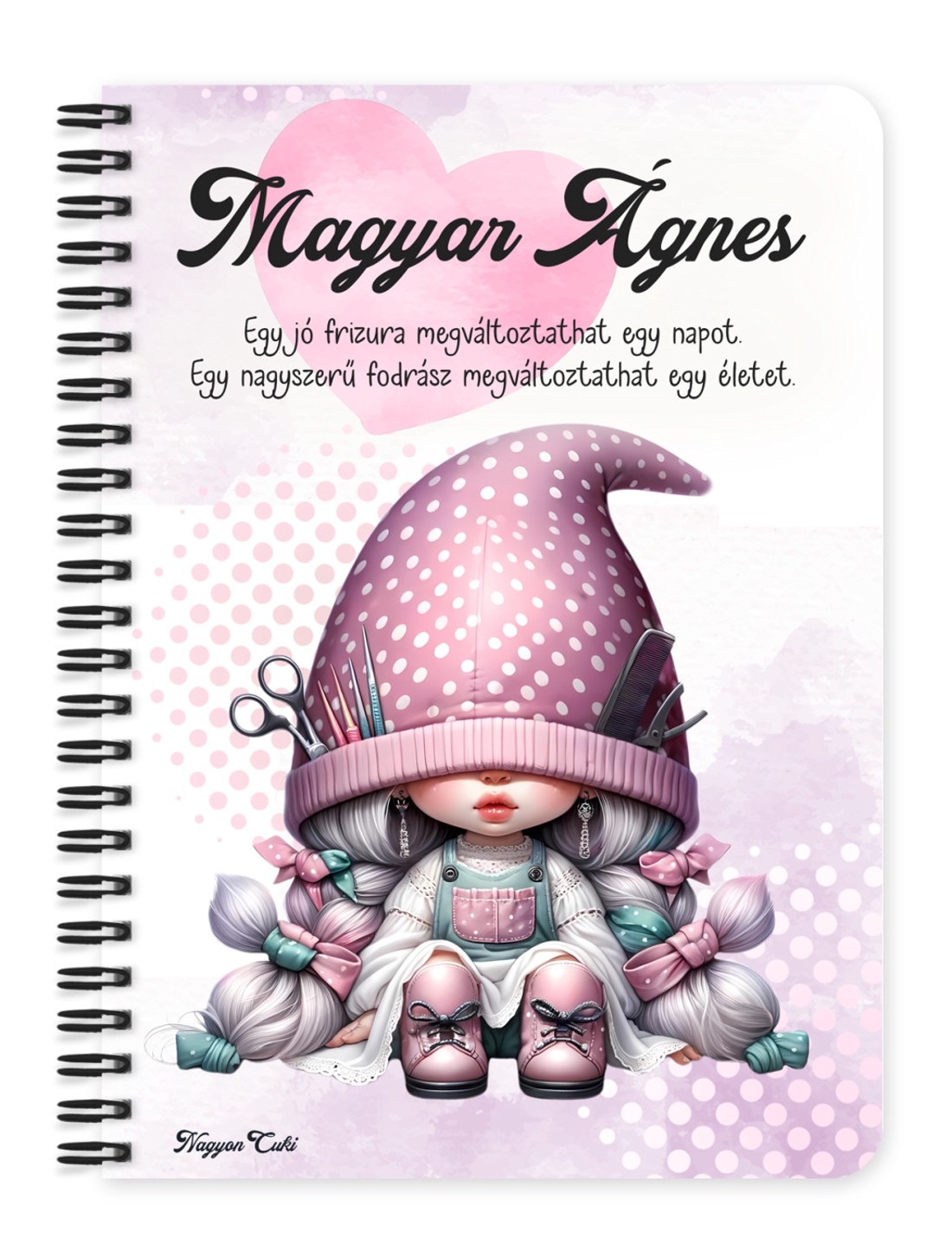 Személyre szabható - Pöttyös sapkás fodrász manólány mintás A6-os füzet - otthon & életmód - papír, írószer - jegyzetfüzet & napló - Meska.hu