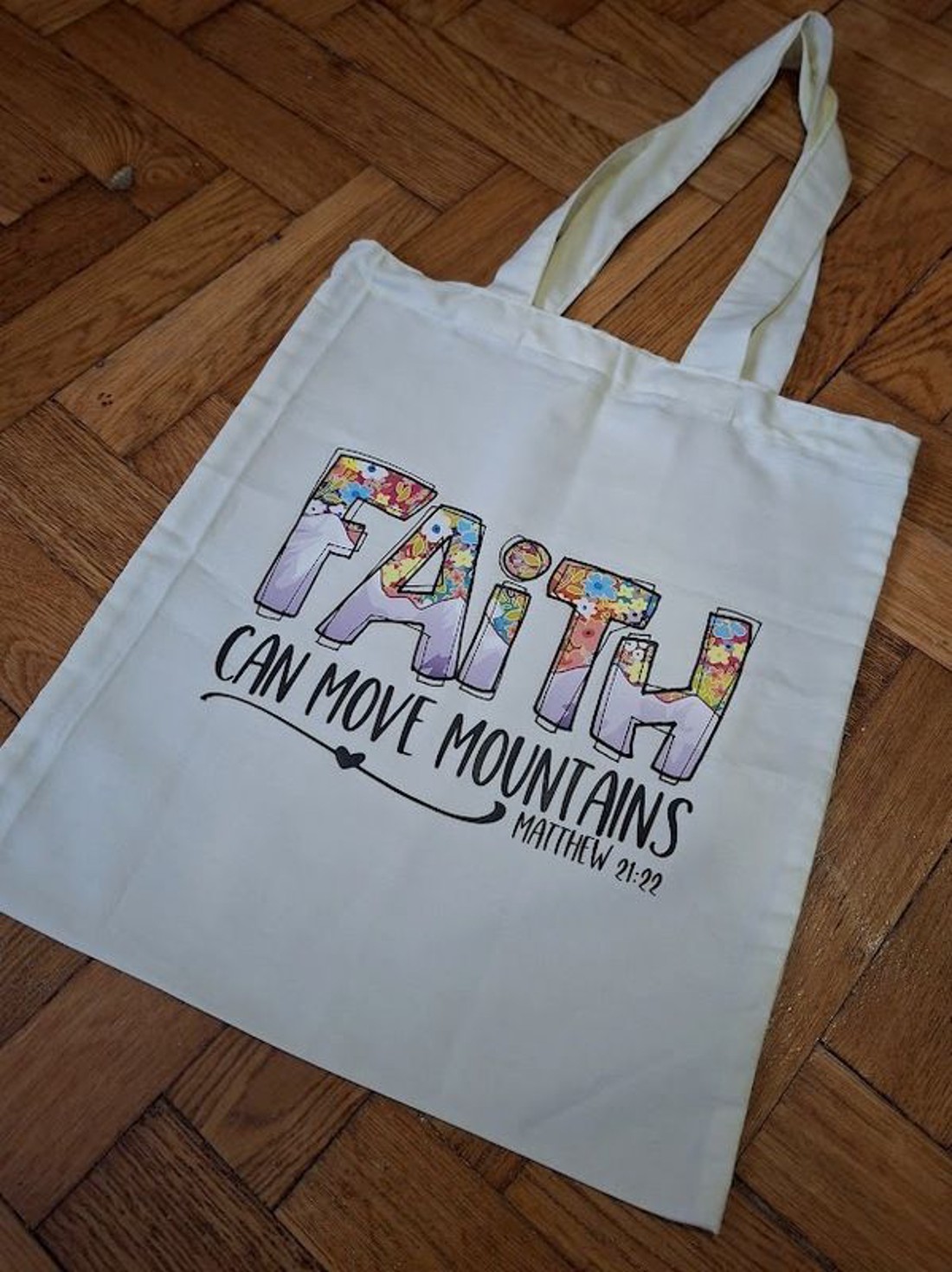 Bibliai igés szatyor- FAITH CAN MOVE MOUNTAINS-Máté 21:22-005 -  - Meska.hu