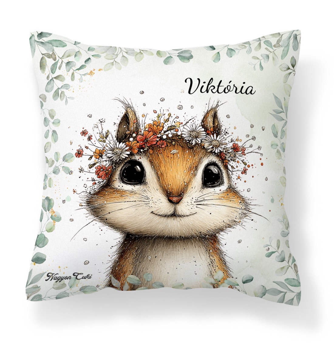 Névvel kérhető - Az erdő kis akrobatája, a mókus mintás párna - otthon & életmód - lakástextil - párna & párnahuzat - díszpárna (belsővel együtt) - Meska.hu