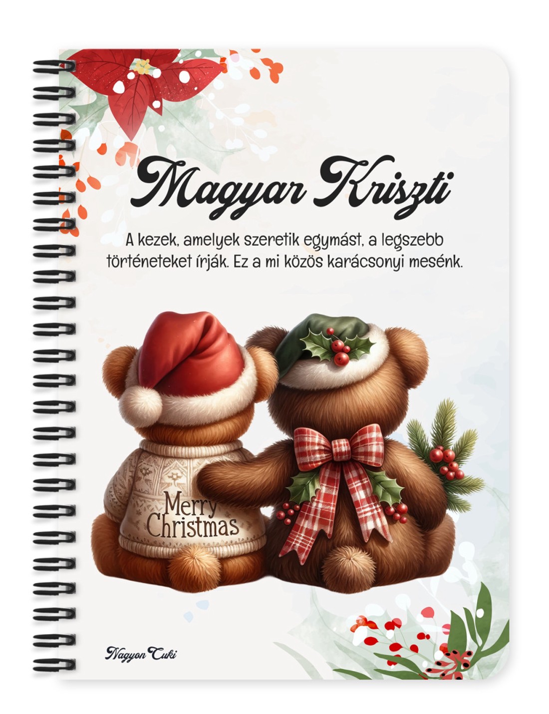 Személyre szabható - Karácsonyi Teddy maci - együtt (kockás masni) mintás A5-ös füzet - otthon & életmód - papír, írószer - jegyzetfüzet & napló - Meska.hu
